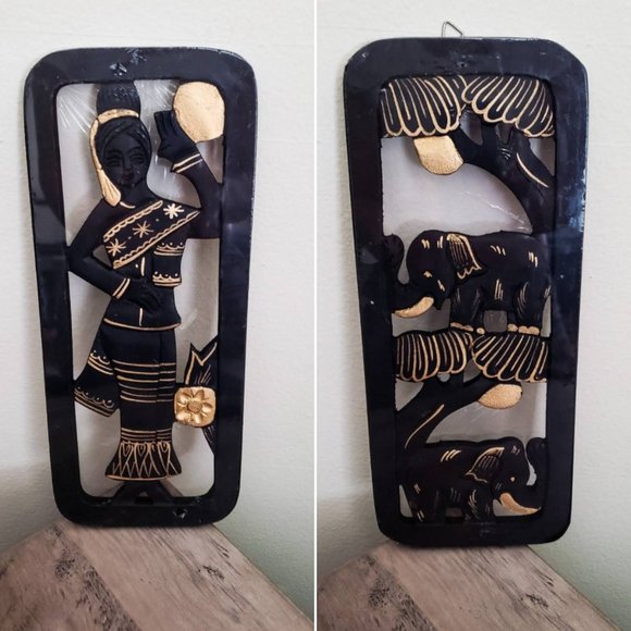 None Other - Thai Hand Crafted Wooden Wall Hangings Set of 2